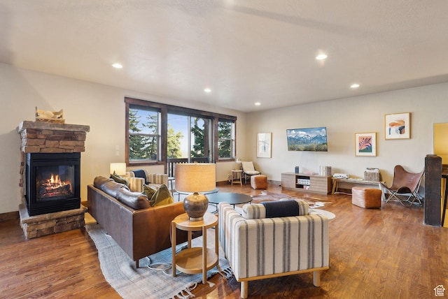 210 Parkview Dr, Summit Park, UT 84098 - living room with recessed lighting, wood finished floors, and a fireplace