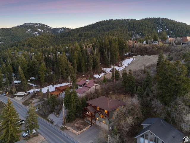 210 Parkview Dr, Summit Park, UT 84098 - aerial view at dusk with a mountain view and a forest view