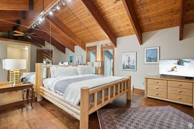 1386 Pinnacle Dr Unit 82, Park City, UT 84060 - bedroom featuring wood ceiling, wood-type flooring, and rail lighting