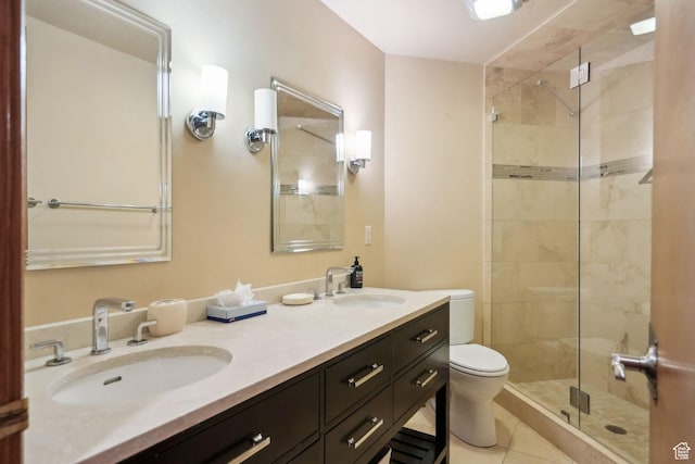 1386 Pinnacle Dr Unit 82, Park City, UT 84060 - bathroom featuring a stall shower, double vanity, and tile patterned floors