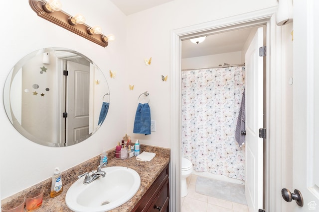 4231 W 650 N, Vernal, UT 84078 - bathroom featuring toilet, a shower with shower curtain, tile patterned flooring, and vanity