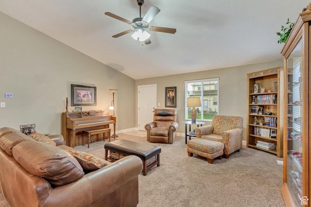 1155 S 2880 E, Spanish Fork, UT 84660 - carpeted living area featuring baseboards, ceiling fan, and lofted ceiling