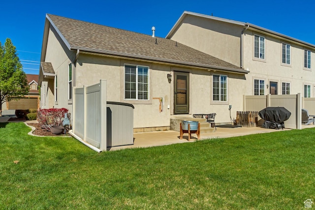 1155 S 2880 E, Spanish Fork, UT 84660 - rear view of house with a yard, a patio, fence, and stucco siding
