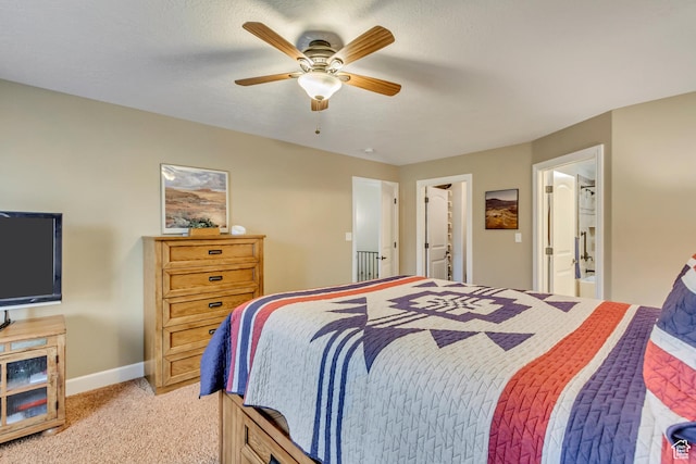 1155 S 2880 E, Spanish Fork, UT 84660 - bedroom with baseboards, ceiling fan, light carpet, and connected bathroom