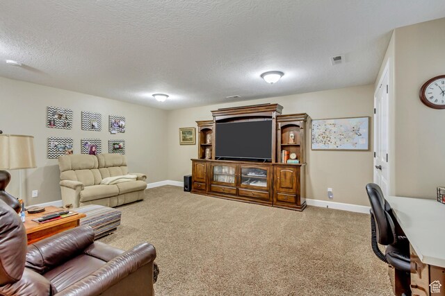 1155 S 2880 E, Spanish Fork, UT 84660 - carpeted living room featuring baseboards, a textured ceiling, and visible vents