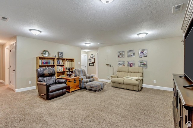 1155 S 2880 E, Spanish Fork, UT 84660 - living area with visible vents, a textured ceiling, baseboards, and light carpet