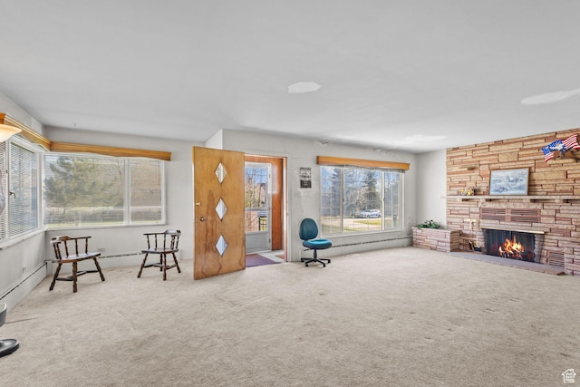 1745 Old Ranch Rd, Park City, UT 84098 - unfurnished room with baseboards, a stone fireplace, and carpet