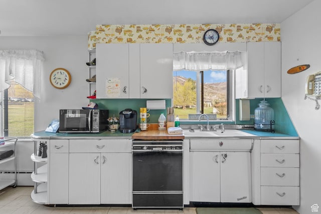 1745 Old Ranch Rd, Park City, UT 84098 - kitchen featuring white cabinets, a sink, black appliances, and light countertops