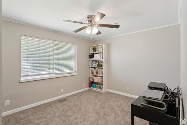 222 N 600th St E, Orem, UT 84097 - office featuring carpet floors, ceiling fan, visible vents, and ornamental molding