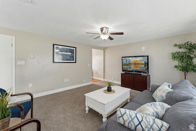 222 N 600th St E, Orem, UT 84097 - carpeted living room featuring baseboards and a ceiling fan