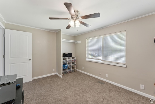 222 N 600th St E, Orem, UT 84097 - carpeted bedroom featuring baseboards, ornamental molding, a ceiling fan, and visible vents