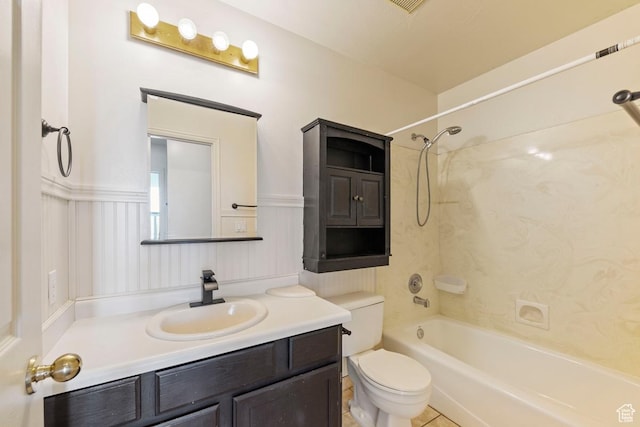 10046 N Sage Rd W, Cedar Hills, UT 84062 - bathroom with vanity, wainscoting, toilet, and shower / tub combination