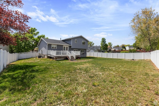 10046 N Sage Rd W, Cedar Hills, UT 84062 - rear view of house featuring a lawn, a fenced backyard, and a deck