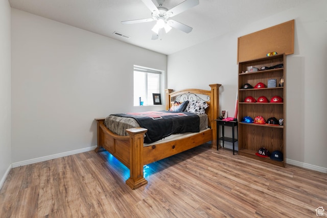 bedroom featuring visible vents, baseboards, and light wood-type flooring