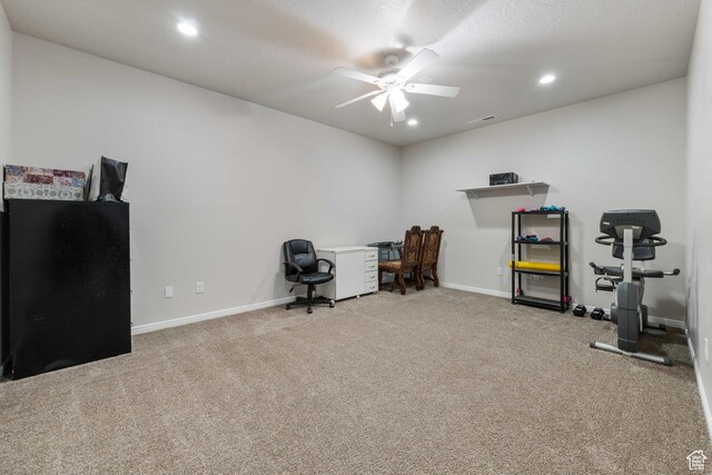 57 W 180 S, La Verkin, UT 84745 - exercise room featuring ceiling fan, carpet, recessed lighting, baseboards, and visible vents