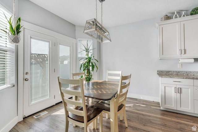 289 W Lauren N, Tooele, UT 84074 - dining space with baseboards, visible vents, and dark wood-type flooring
