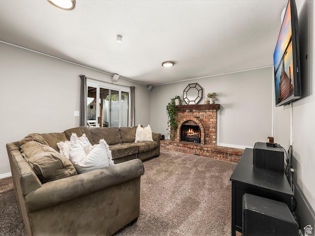 7123 S Watermill Way, Cottonwood Heights, UT 84121 - carpeted living area featuring a brick fireplace