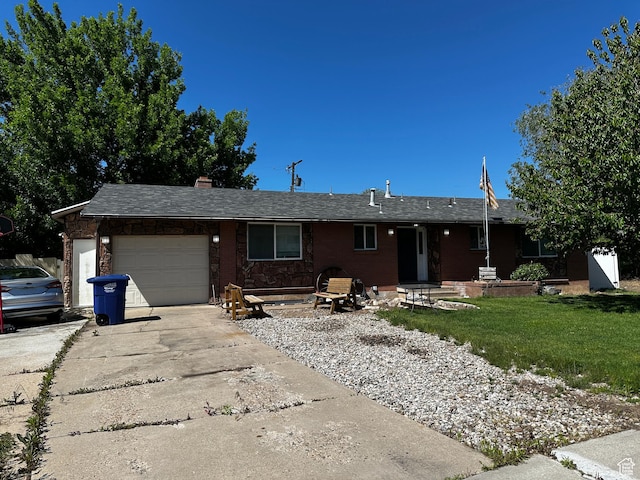 5160 S 200 E, Washington Terrace, UT 84405 - ranch-style house with an attached garage, driveway, a front lawn, and a chimney