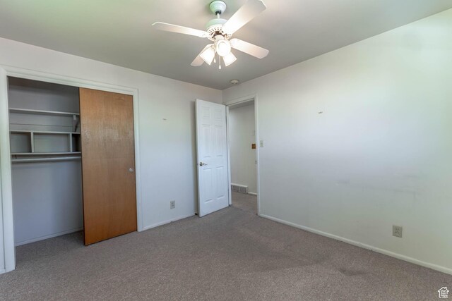 81 S 700 E, Bountiful, UT 84010 - unfurnished bedroom featuring carpet floors, visible vents, a closet, baseboards, and ceiling fan