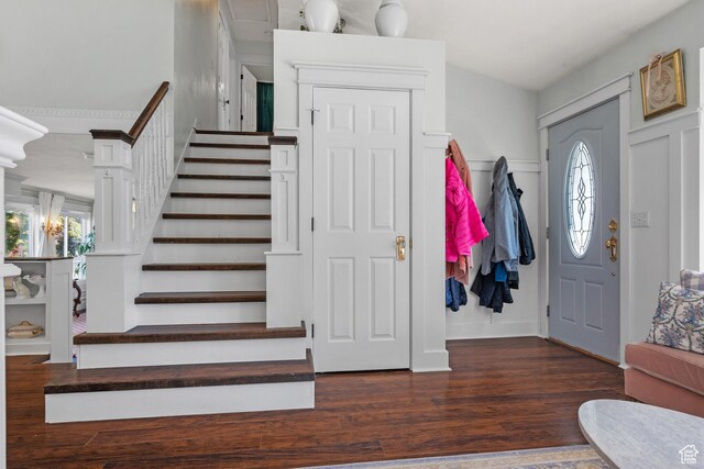 5472 W Aristada Ave S, West Jordan, UT 84081 - entrance foyer with wood finished floors and stairway