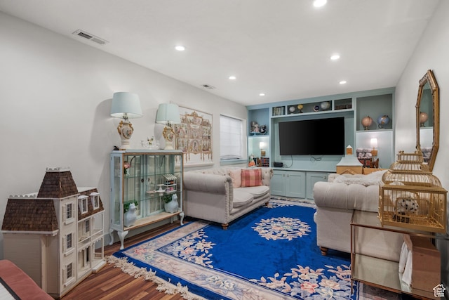 5472 W Aristada Ave S, West Jordan, UT 84081 - living room featuring recessed lighting, wood finished floors, and visible vents