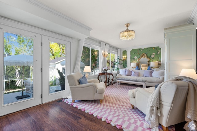 5472 W Aristada Ave S, West Jordan, UT 84081 - sunroom featuring french doors and a chandelier