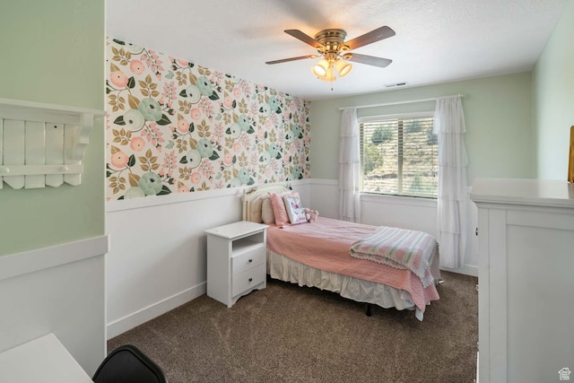 4126 E Cherokee, Eagle Mountain, UT 84005 - bedroom featuring visible vents, wainscoting, carpet floors, and wallpapered walls