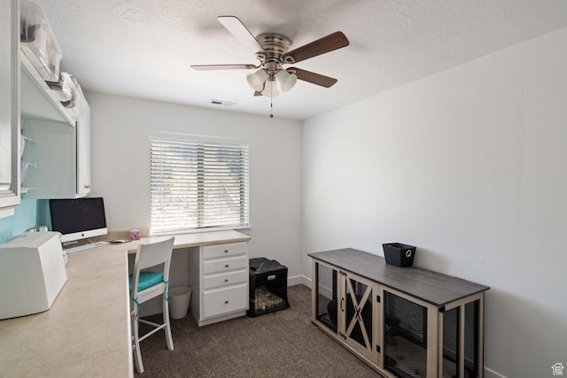 4126 E Cherokee, Eagle Mountain, UT 84005 - office featuring visible vents, a ceiling fan, and dark carpet