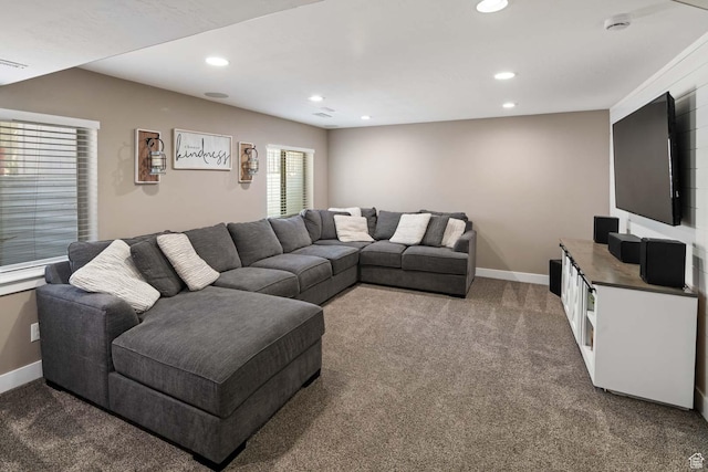 4126 E Cherokee, Eagle Mountain, UT 84005 - living area featuring baseboards, carpet, and recessed lighting
