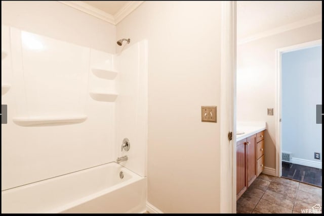 729 Timpie Rd, Tooele, UT 84074 - full bathroom featuring visible vents, bathtub / shower combination, baseboards, vanity, and ornamental molding