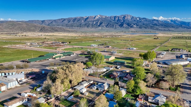 bird's eye view featuring a mountain view and a rural view