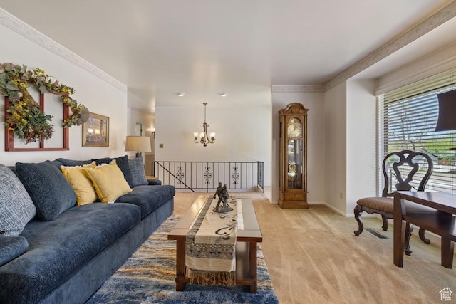 344 E 900 N, Pleasant Grove, UT 84062 - living room with baseboards, an inviting chandelier, and light carpet