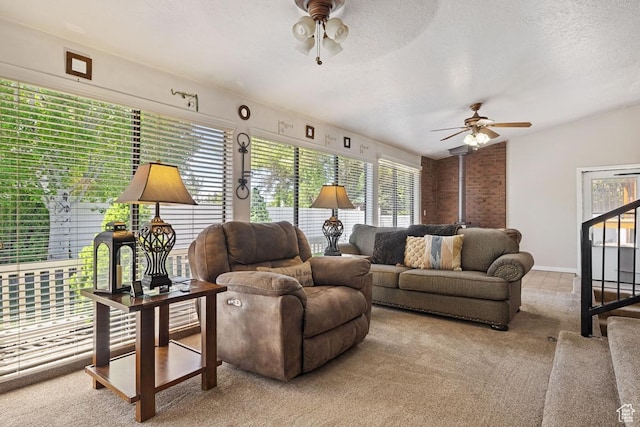 344 E 900 N, Pleasant Grove, UT 84062 - carpeted living area featuring a textured ceiling and ceiling fan