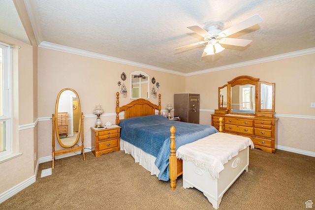 2983 W 2600 N, Plain City, UT 84404 - carpeted bedroom featuring a textured ceiling, ornamental molding, and baseboards