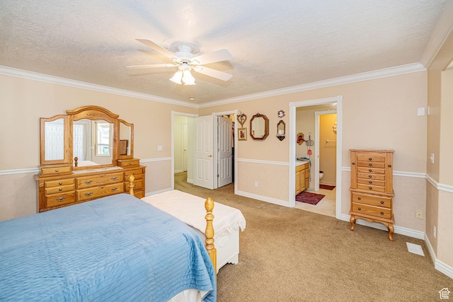 2983 W 2600 N, Plain City, UT 84404 - bedroom with ensuite bathroom, a textured ceiling, visible vents, a spacious closet, and ornamental molding