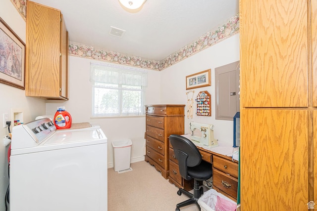 2983 W 2600 N, Plain City, UT 84404 - office space featuring light colored carpet, washer and clothes dryer, visible vents, and electric panel