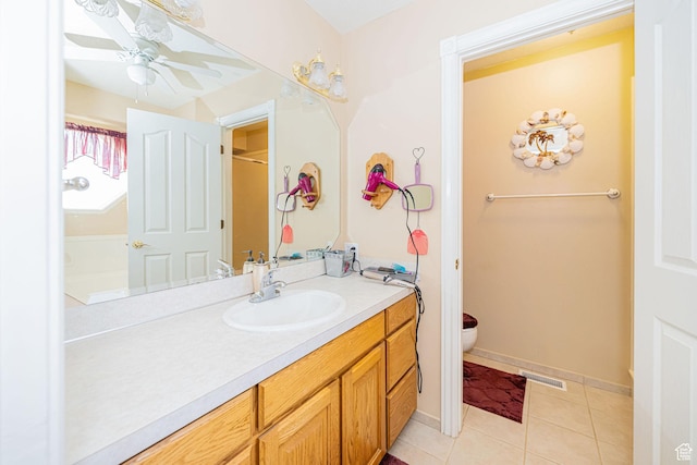 2983 W 2600 N, Plain City, UT 84404 - bathroom with ceiling fan, visible vents, tile patterned flooring, vanity, and toilet