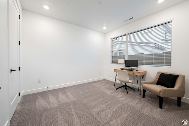 733 W Juniper Hill Dr, St George, UT 84790 - office area featuring baseboards, carpet flooring, visible vents, and recessed lighting