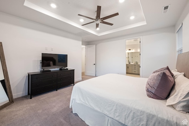 733 W Juniper Hill Dr, St George, UT 84790 - carpeted bedroom with recessed lighting, a tray ceiling, visible vents, and baseboards