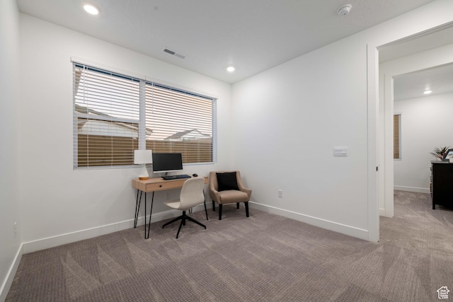 733 W Juniper Hill Dr, St George, UT 84790 - office area featuring carpet floors, recessed lighting, baseboards, and visible vents