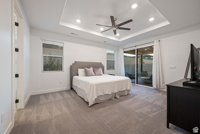 733 W Juniper Hill Dr, St George, UT 84790 - bedroom with access to outside, light carpet, recessed lighting, and visible vents