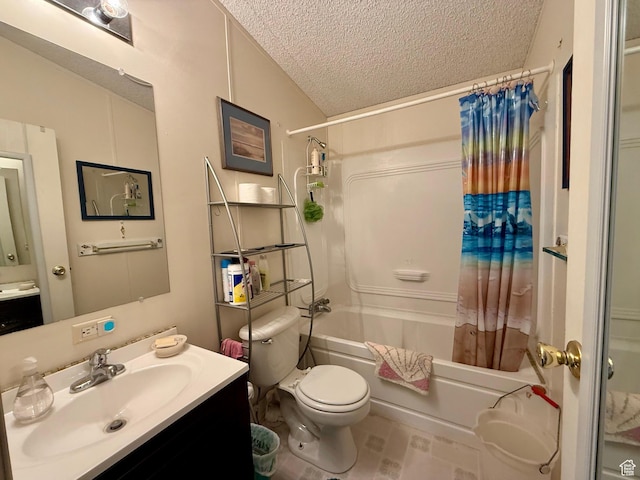 3149 S Prairie Dog Way, Garden City, UT 84028 - full bathroom featuring vanity, toilet, a textured ceiling, and shower / tub combo