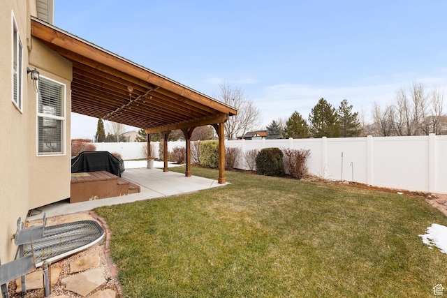 view of yard featuring a fenced backyard and a patio area