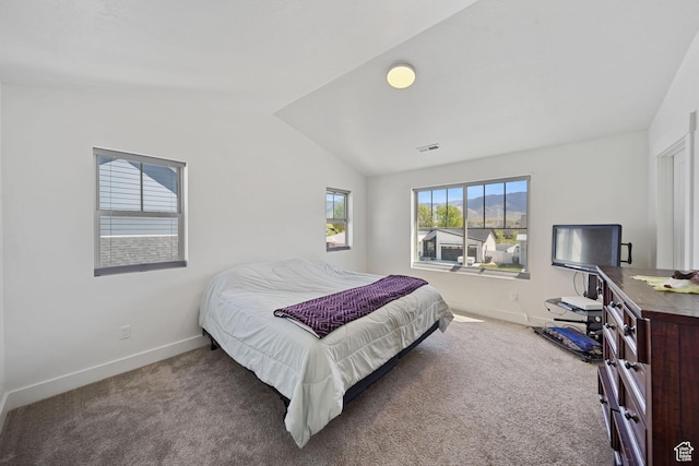 743 N 690 E, Tooele, UT 84074 - bedroom featuring baseboards, carpet, vaulted ceiling, and visible vents