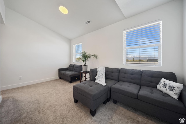 743 N 690 E, Tooele, UT 84074 - living room with carpet floors, baseboards, vaulted ceiling, and visible vents