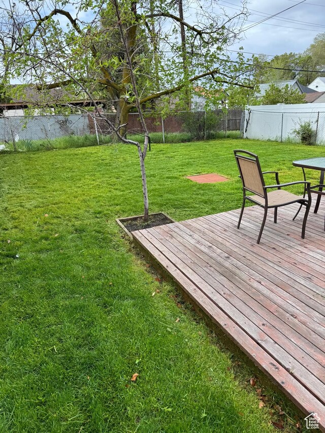 953 E 24th St, Ogden, UT 84401 - view of yard featuring a wooden deck and a fenced backyard