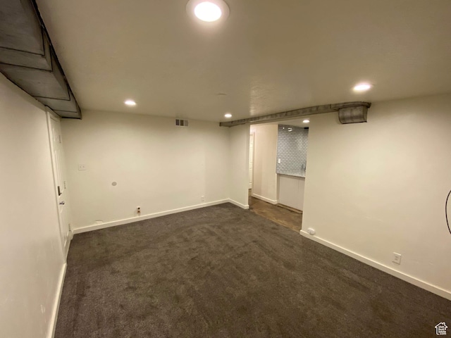 953 E 24th St, Ogden, UT 84401 - finished basement with recessed lighting, visible vents, baseboards, and dark colored carpet