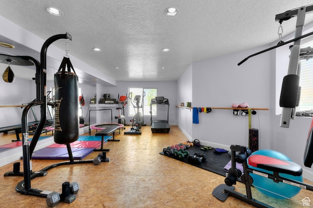 294 W Farmside Dr S, Saratoga Springs, UT 84045 - workout room with a textured ceiling, baseboards, and recessed lighting