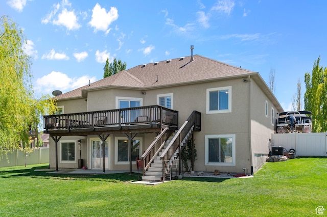 294 W Farmside Dr S, Saratoga Springs, UT 84045 - rear view of property with a deck, stucco siding, stairway, and a patio
