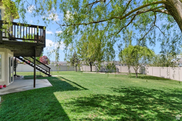 294 W Farmside Dr S, Saratoga Springs, UT 84045 - view of yard featuring stairs, a patio, and a deck
